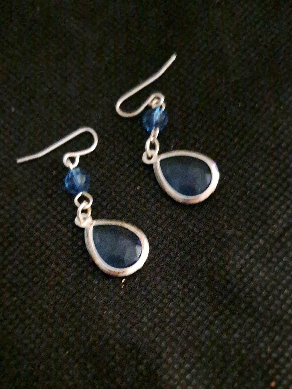 Blue Teardrop Dangle Earrings with Faceted Accent - Unbranded